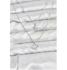 Pirinç Gümüş Renk Yonca Model 2'li Kadın Kolye