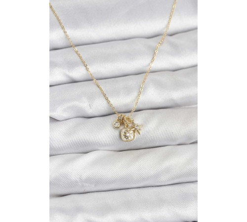 Pirinç Gold Renk Minimal Charmlı Kadın Kolye