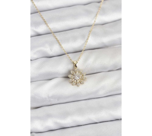 Pirinç Gold Renk Çiçek Model Kadın Kolye