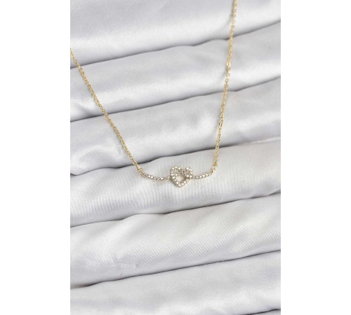 Pirinç Gold Renk Düğüm Kalp Model Kadın Kolye