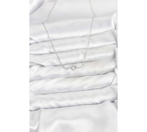 Pirinç Gümüş Renk Düğüm Kalp Model Kadın Kolye