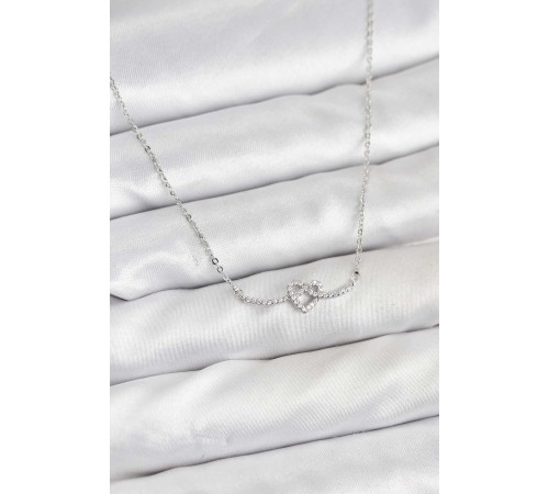 Pirinç Gümüş Renk Düğüm Kalp Model Kadın Kolye