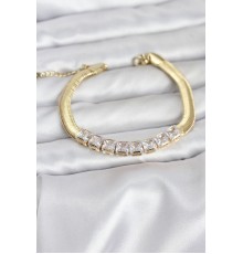 316L Çelik Gold Renk Kare Zirkon Taşlı Yılan Zincirli Kadın Bileklik