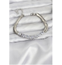 316L Çelik Gümüş Renk Kare Zirkon Taşlı Yılan Zincirli Kadın Bileklik