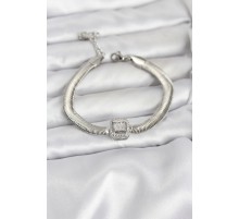 316L Çelik Gümüş Renk Baget Zirkon Taşlı Yılan Zincirli Kadın Bileklik