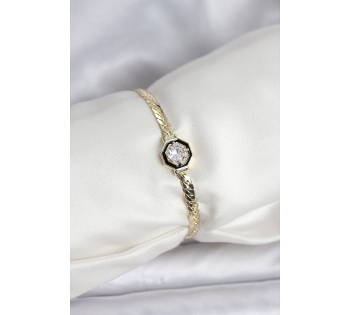 Pirinç Gold Renk Zirkon Taşlı Kadın Bileklik