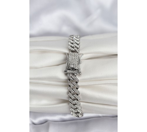 Gümüş Renk Pirinç Cuba Chain Gurmet Bileklik