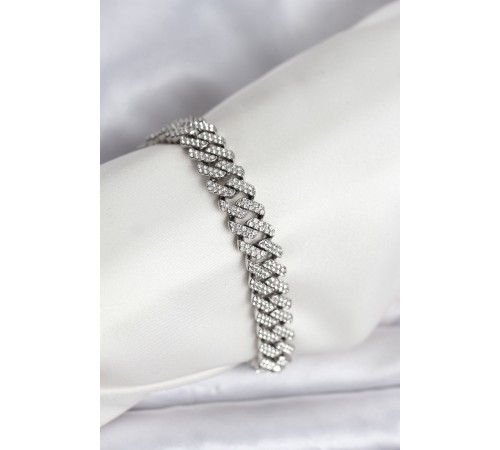 Gümüş Renk Pirinç Cuba Chain Gurmet Bileklik