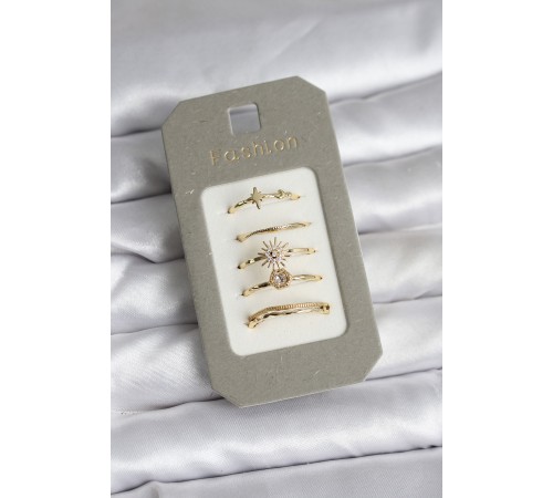 Pirinç Gold Renk 5'li Yüzük Seti