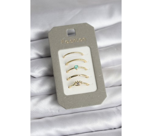 Pirinç Gold Renk 5'li Yüzük Seti