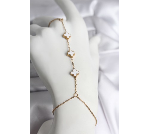 316L Çelik Gold Renk Beyaz Yonca Model Kadın Şahmeran