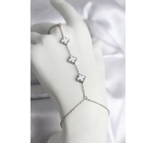 316L Çelik Gümüş Renk Beyaz Yonca Model Kadın Şahmeran