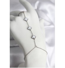 316L Çelik Gümüş Renk Beyaz Yonca Model Kadın Şahmeran