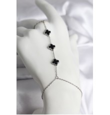 316L Çelik Gümüş Renk Siyah Yonca Model Kadın Şahmeran