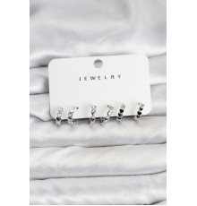 Gümüş Renk Pirinç Minimal Kalp Detaylı Kadın Küpe Seti