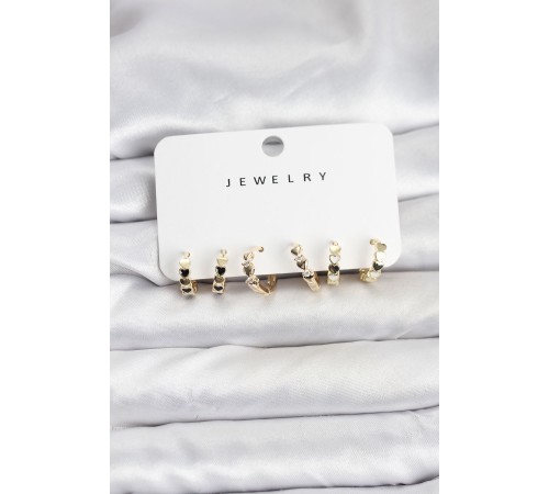 Gold Renk Pirinç Minimal Kalp Detaylı Kadın Küpe Seti