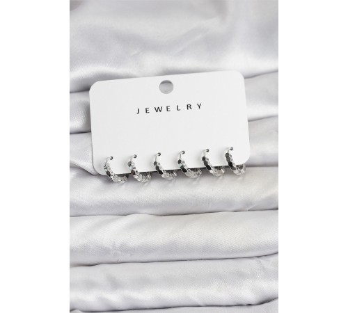 Gümüş Renk Pirinç Minimal Petek Detaylı Kadın Küpe Seti