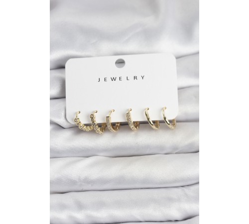 Gold Renk Pirinç Zirkon Taşlı Kadın Küpe Seti