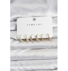 Pirinç Gold Renk Zirkon Taşlı Kadın Küpe Seti