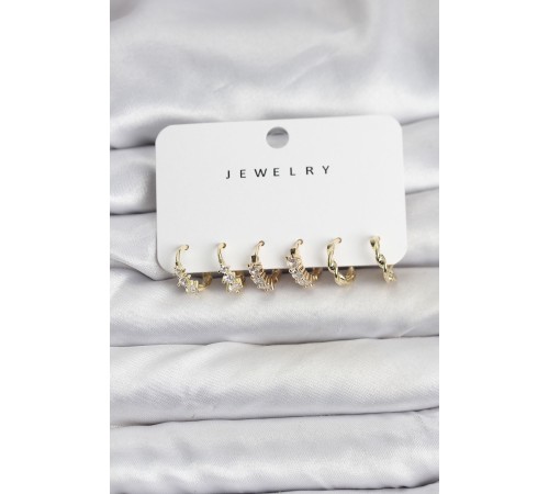 Pirinç Gold Renk Zirkon Taşlı Kadın Küpe Seti