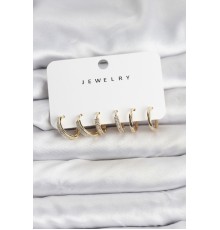 Zirkon Taşlı Gold Renk Pirinç Kadın Küpe Seti