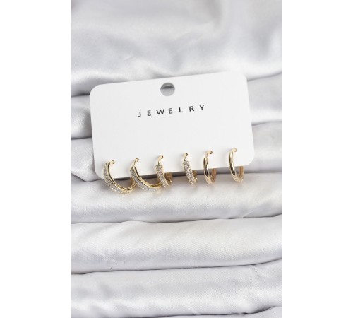 Zirkon Taşlı Gold Renk Pirinç Kadın Küpe Seti