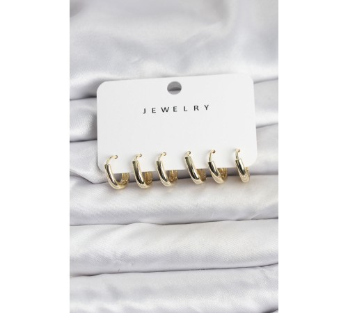 Gold Renk Pirinç Halka Kadın Küpe Seti