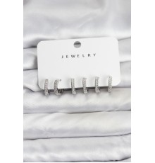 Gümüş Renk Pirinç Zirkon Taşlı Halka Kadın Küpe Seti