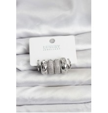 Zirkon Taşlı Pirinç Gümüş Renk Halka Kadın Küpe Seti