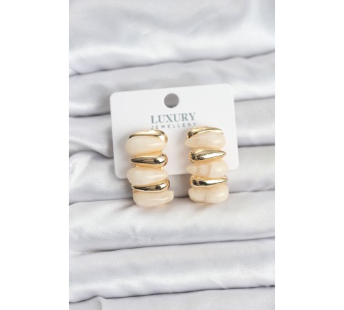 Krem Renk Pirinç Vintage Kadın Küpe