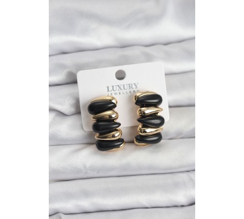 Siyah Renk Pirinç Vintage Kadın Küpe