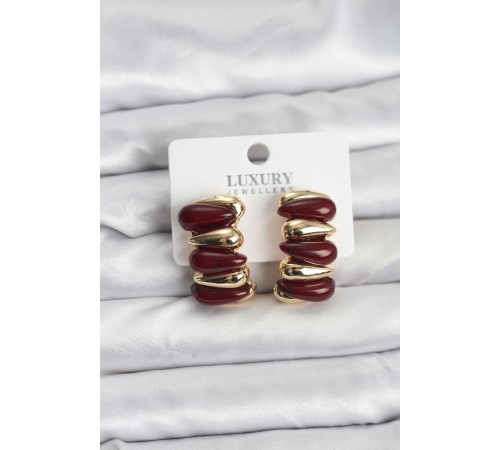 Bordo Renk Pirinç Vintage Kadın Küpe