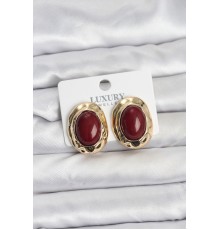 Bordo Renk Oval Vintage Pirinç Kadın Küpe