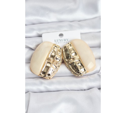 Krem Renk Pirinç Vintage Kadın Küpe