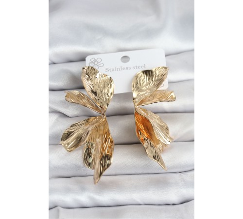 316L Çelik Gold Renk Lotus Yaprak Kadın Küpe