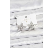 Gümüş Renk Pirinç Zirkon Taşlı Yıldız Model Kadın Küpe