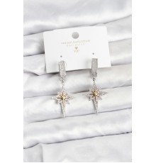 Zirkon Taşlı Gümüş Renk Pirinç Kutup Yıldızı Model Kadın Küpe