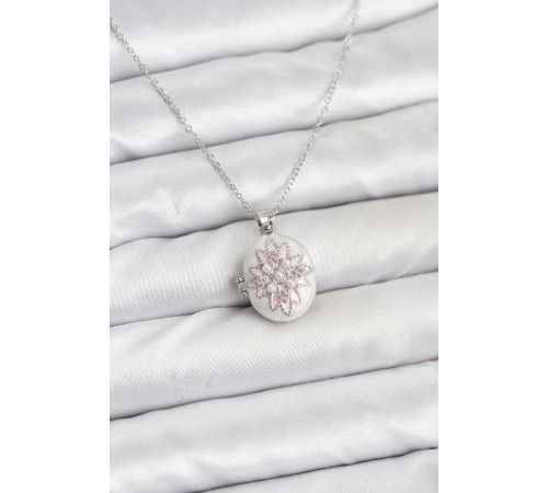 316L Çelik Gümüş Renk Pembe Lotus Model Kadın Küpe