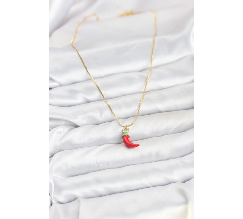 Pirinç Gold Renk Kırmızı Kapya Biber Model Kadın Kolye