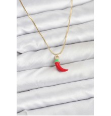Pirinç Gold Renk Kırmızı Kapya Biber Model Kadın Kolye