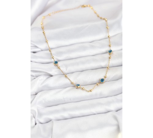 316L Çelik Gold Renk Nazarlı ve Topçuklu Model Kadın Kolye