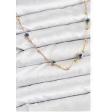 316L Çelik Gold Renk Nazarlı ve Topçuklu Model Kadın Kolye