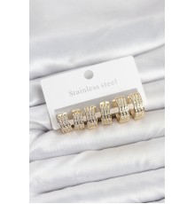 316L Çelik Zirkon Taşlı Gold Halka Küpe Seti