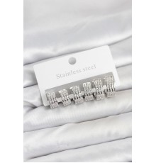 316L Çelik Zirkon Taşlı Gümüş Renk Halka Küpe Seti