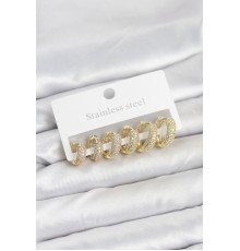 316L Çelik Gold Renk Zirkon Taşlı Halka Küpe Seti