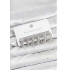 316L Çelik Gümüş Renk Zirkon Taşlı Halka Küpe Seti