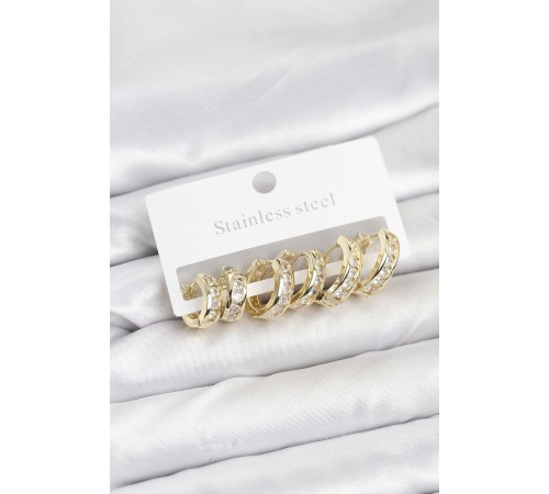 316L Çelik Gold Renk Su Yolu Halka Küpe Seti