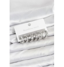 316L Çelik Gümüş Renk Su Yolu Halka Küpe Seti