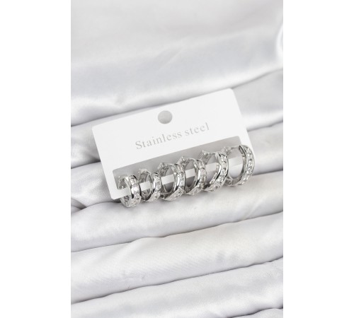 316L Çelik Gümüş Renk Su Yolu Halka Küpe Seti