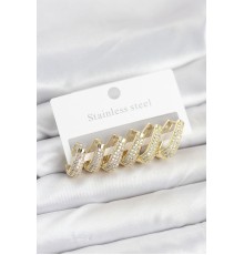 316L Çelik Gold Renk Zirkon Taşlı Damla Halka Küpe Seti